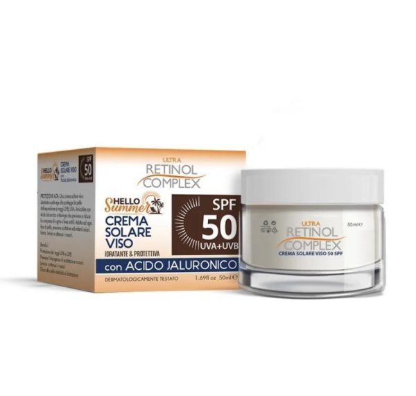 Crème solaire Visage SPF 50 avec de l'Acide Hyaluronique - Anti-âge et Haute protection - 50ml