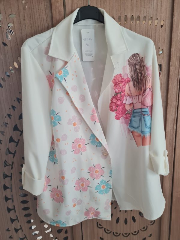 Veste Blazer imprimé "Jeune fille Sac coeur " - Taille unique du 40 au 46