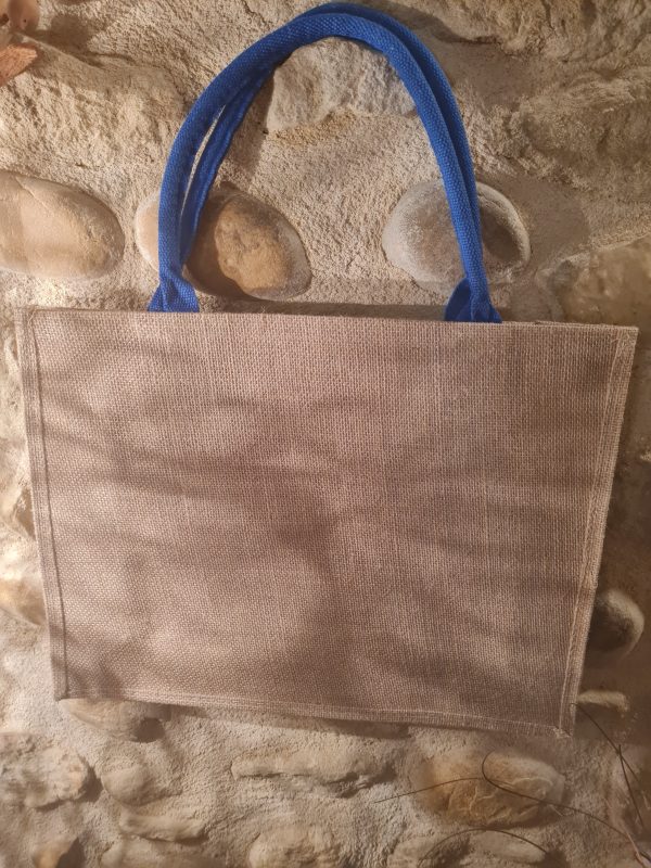Sac cabas Grand modèle "Mademoiselle à la plage " - Aspect toile de jute - Bleu électrique - 45×30×7 cm – Image 2