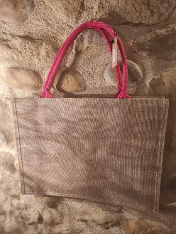 Sac cabas Grand modèle "Bohême " - Aspect toile de jute - Fuschia - 45×30×7 cm – Image 2