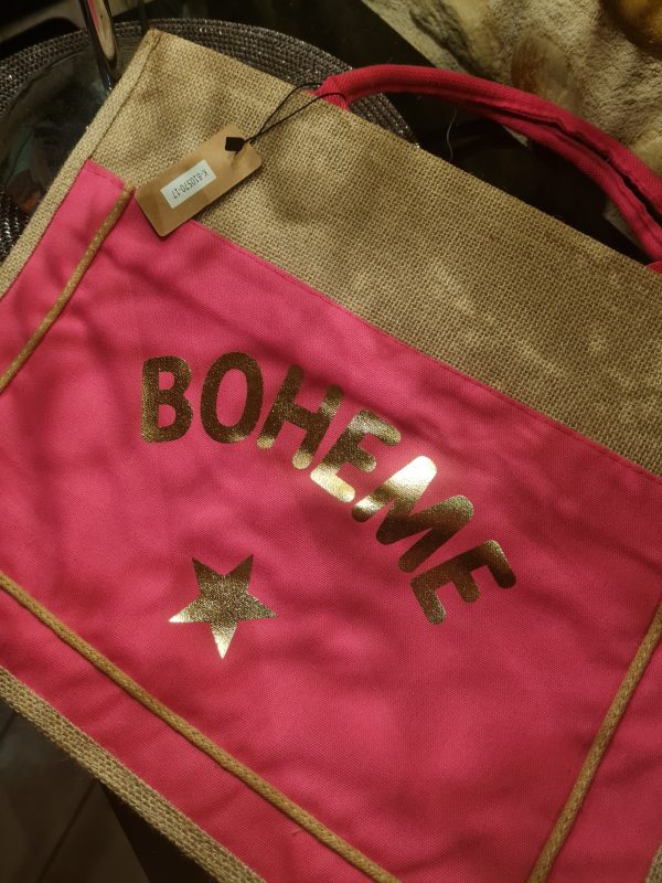 Sac cabas Grand modèle "Bohême " - Aspect toile de jute - Fuschia - 45×30×7 cm – Image 3