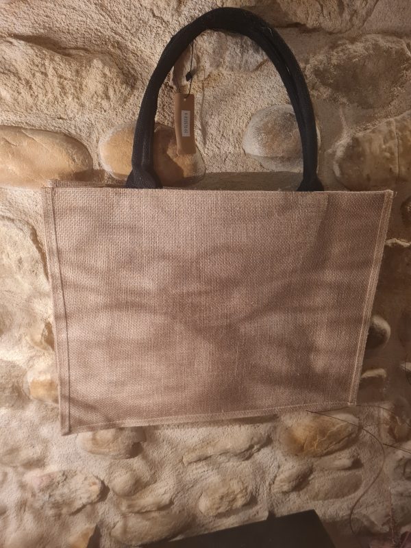 Sac cabas Grand modèle "Bohême " - Aspect toile de jute - Blanc - 45×30×7 cm – Image 2