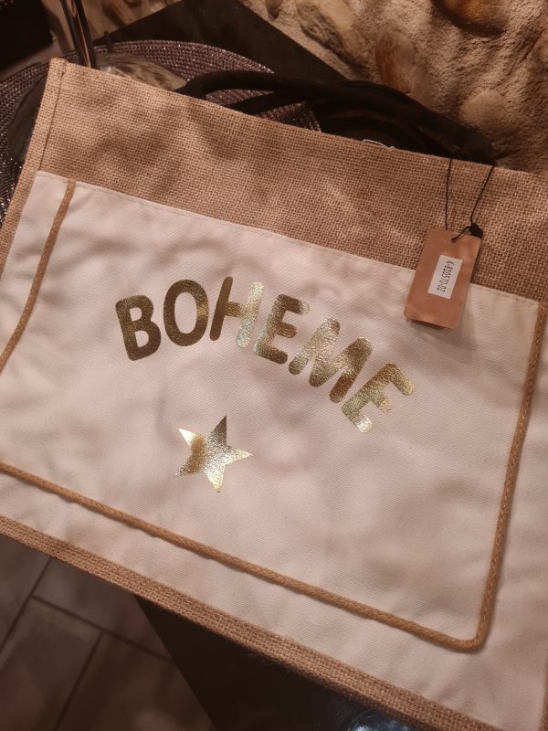 Sac cabas Grand modèle "Bohême " - Aspect toile de jute - Blanc - 45×30×7 cm – Image 3