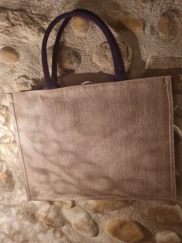 Sac cabas Grand modèle "Week-end à St Tropez" - Aspect toile de jute - Violet - 45×30×7 cm – Image 2