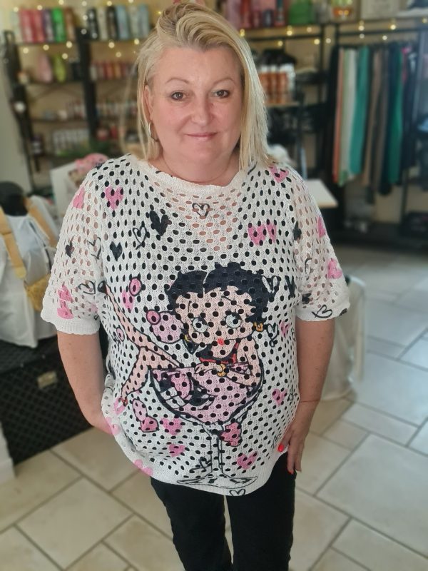 Pull Crochet Betty Boop - Blanc - TU jusque 50/52