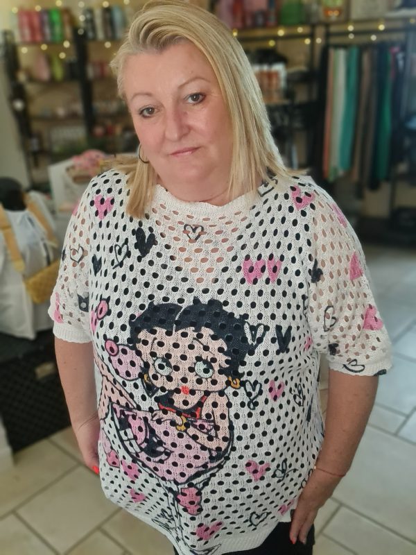 Pull Crochet Betty Boop - Blanc - TU jusque 50/52 – Image 3