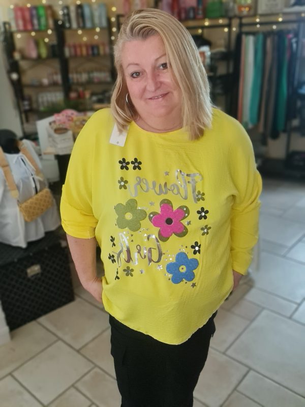 Tee shirt Girl Flower - Yellow - Taille unique jusque 50/52 – Image 4