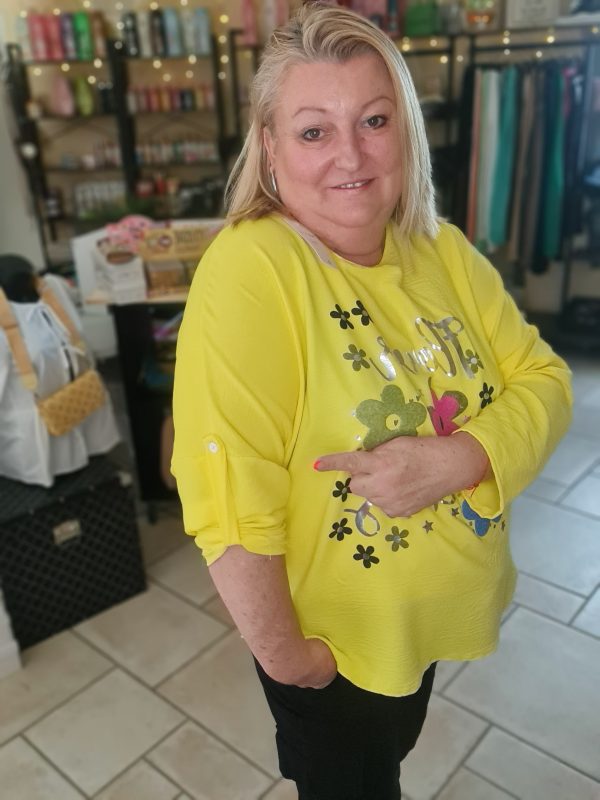 Tee shirt Girl Flower - Yellow - Taille unique jusque 50/52 – Image 2