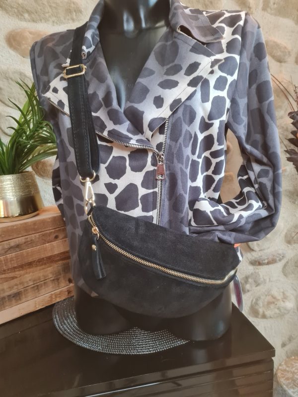 Sac besace cuir effet daim Noir – Image 2
