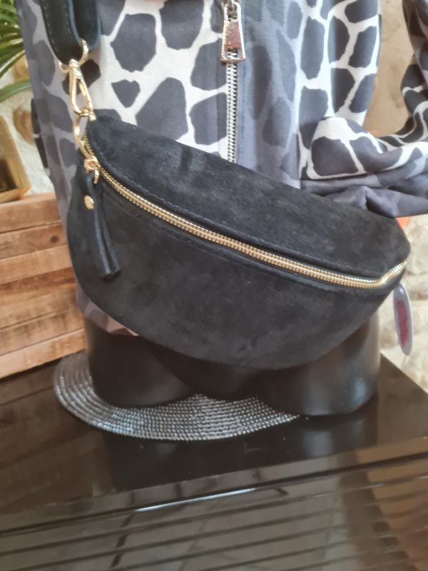 Sac besace cuir effet daim Noir – Image 3