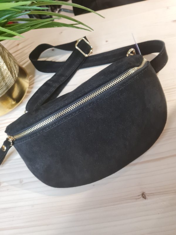 Sac besace cuir effet daim Noir