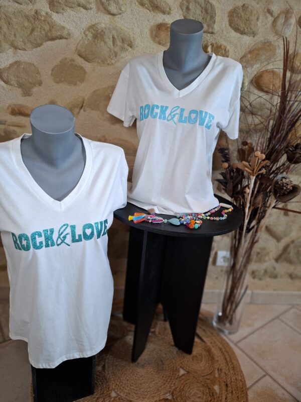 Tee shirt Rock & Love bleu turquoise  pailletté TU MT – Image 3