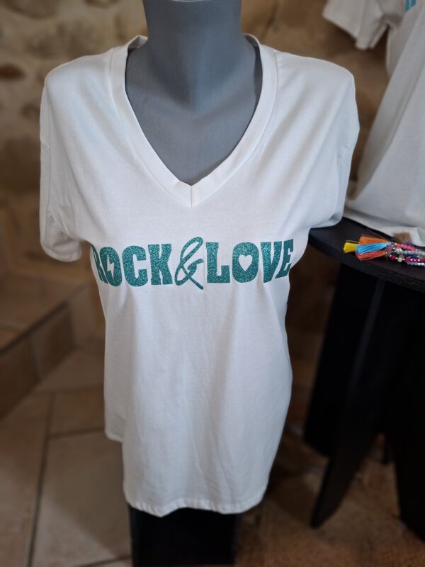 Tee shirt Rock & Love bleu turquoise  pailletté TU MT – Image 2