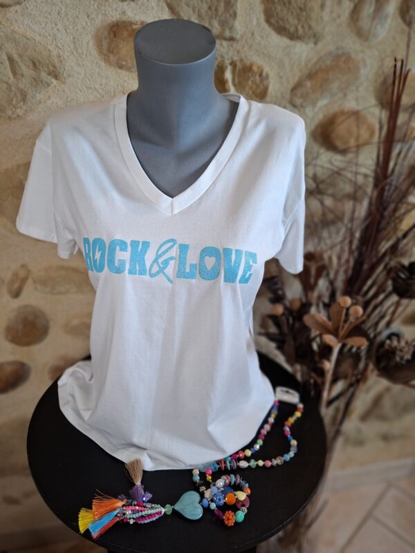 Tee shirt Rock & Love bleu ciel  pailletté TU MT