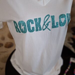 Tee shirt Rock & Love bleu turquoise  pailletté TU MT