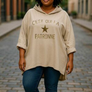 Tunique capuche  "C'est qui la patronne " Viscose - TU GT -  46 au 56