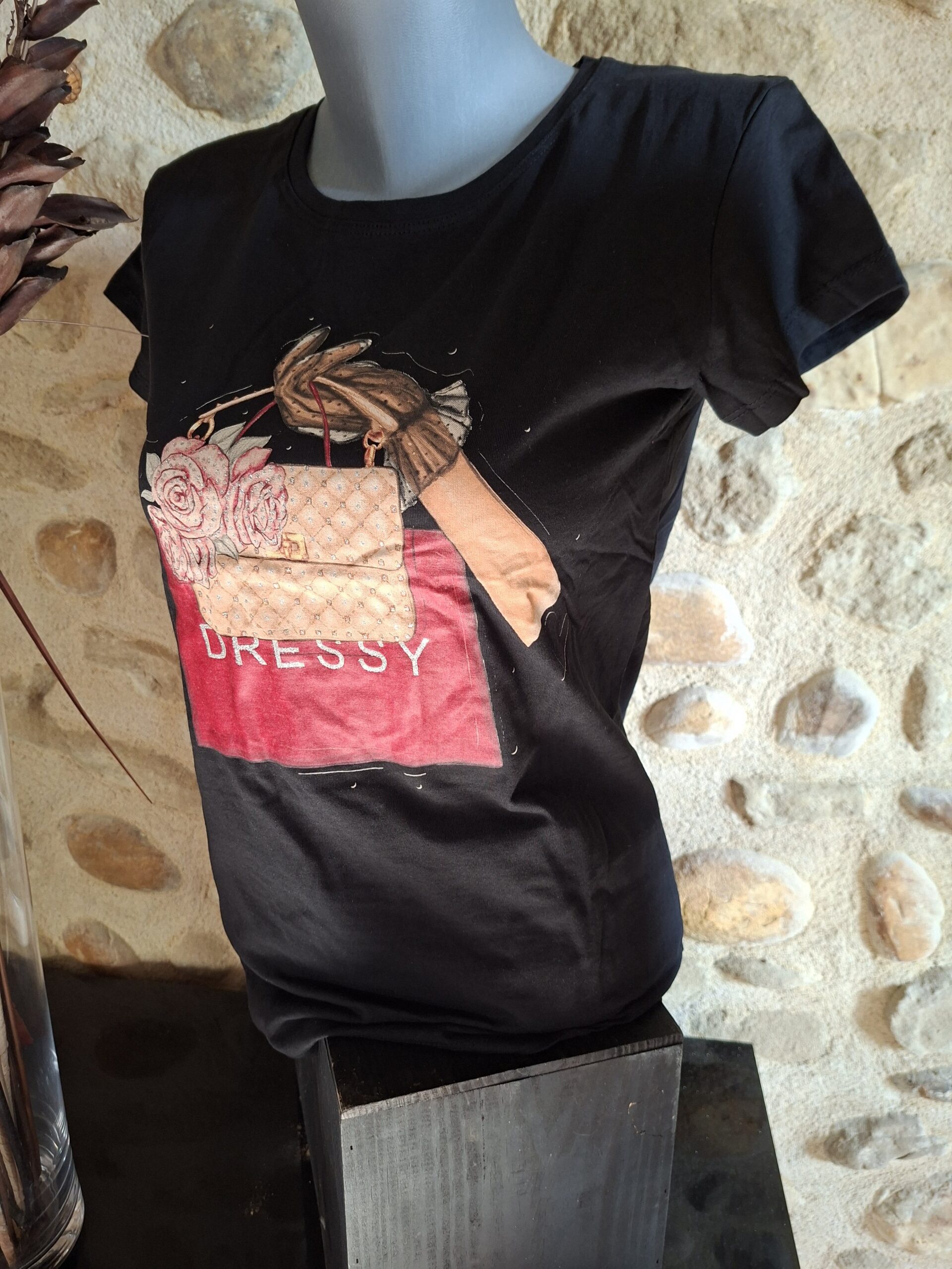 TS Dressy Noir imprimé - Coton - Taille M ou L – Image 2