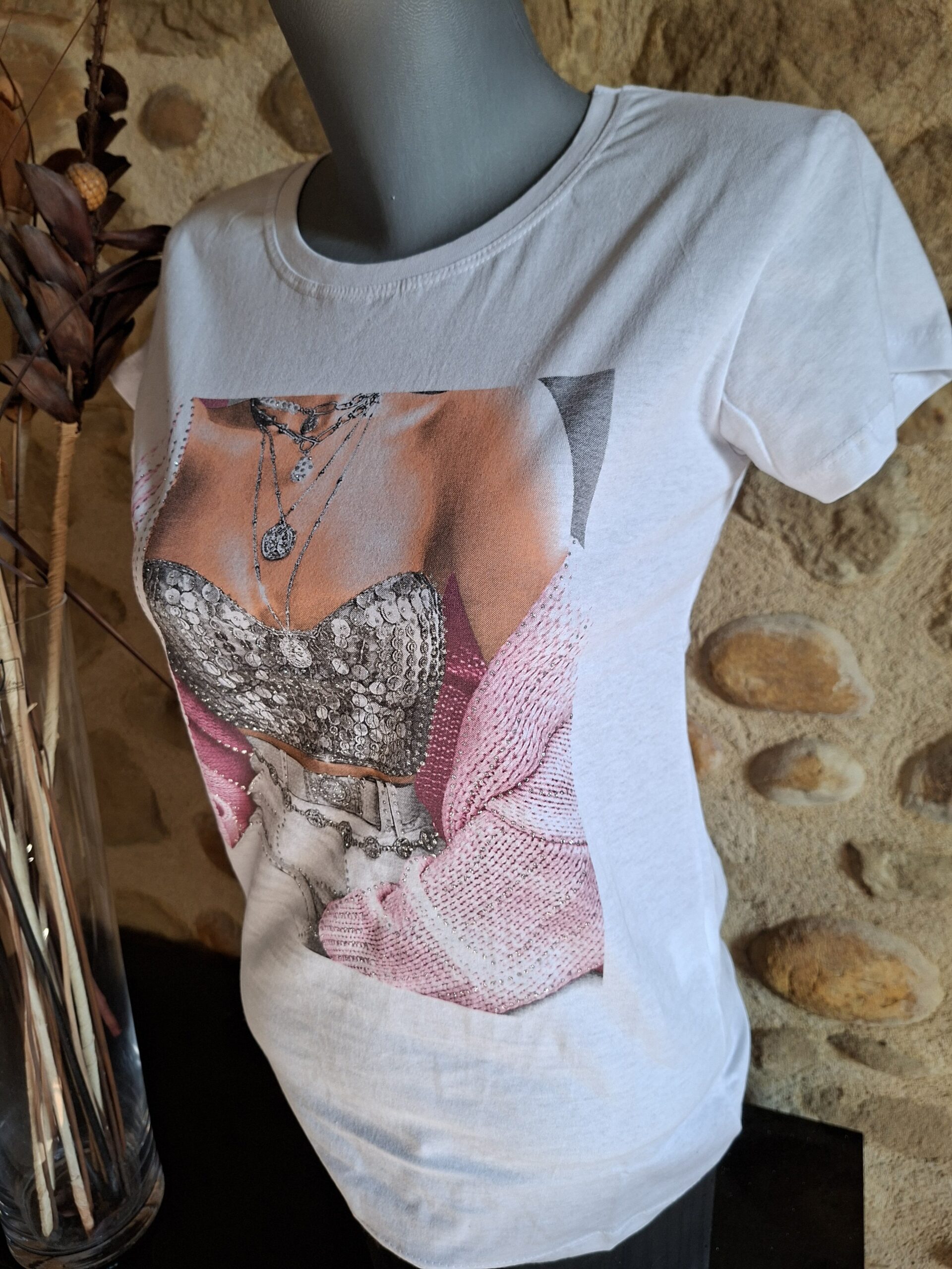 TS Blanc imprimé - Coton - Taille M ou L ou XL – Image 3