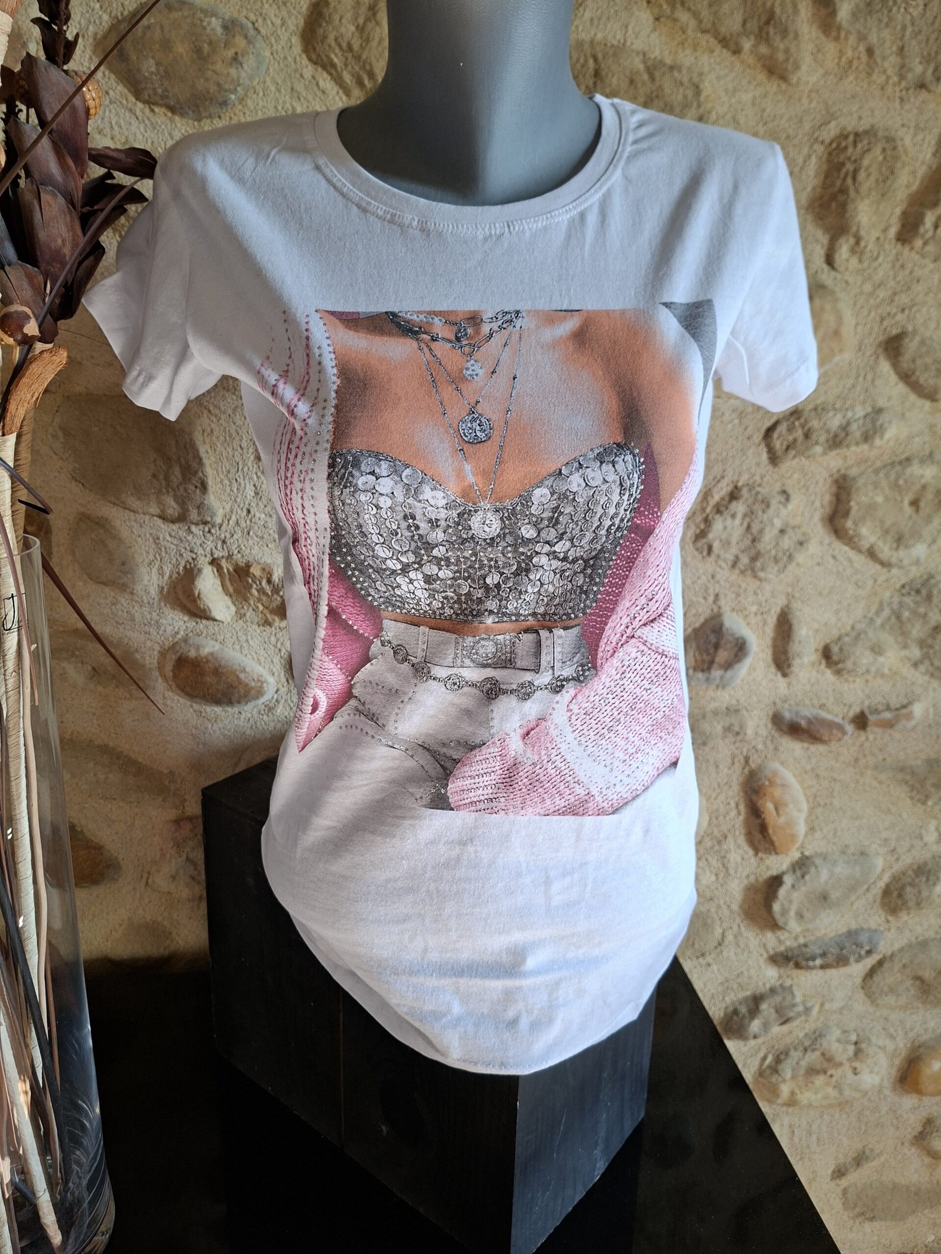 TS Blanc imprimé - Coton - Taille M ou L ou XL