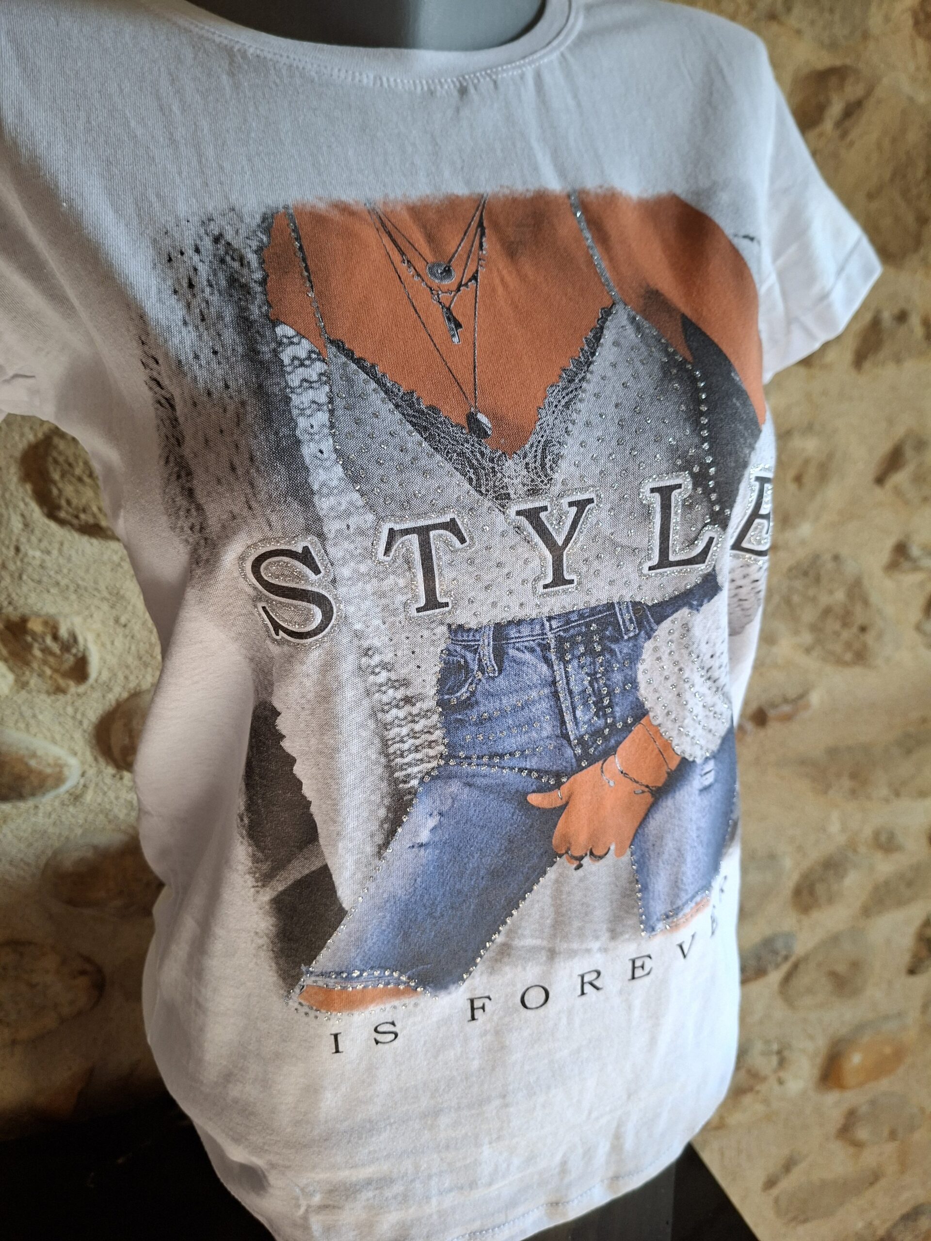 TS Jean Blanc imprimé - Coton - Taille M ou XL – Image 4