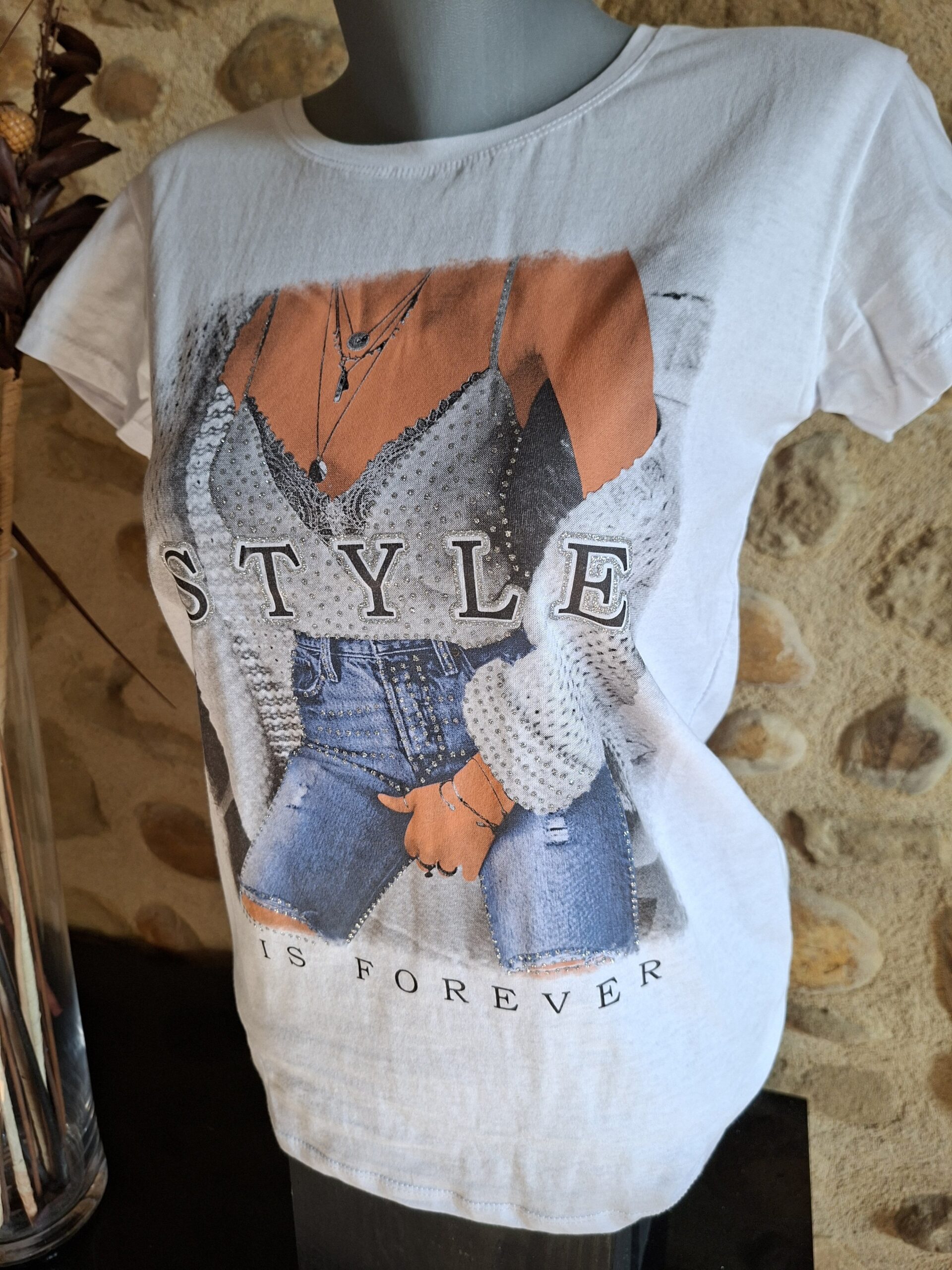 TS Jean Blanc imprimé - Coton - Taille M ou XL – Image 2