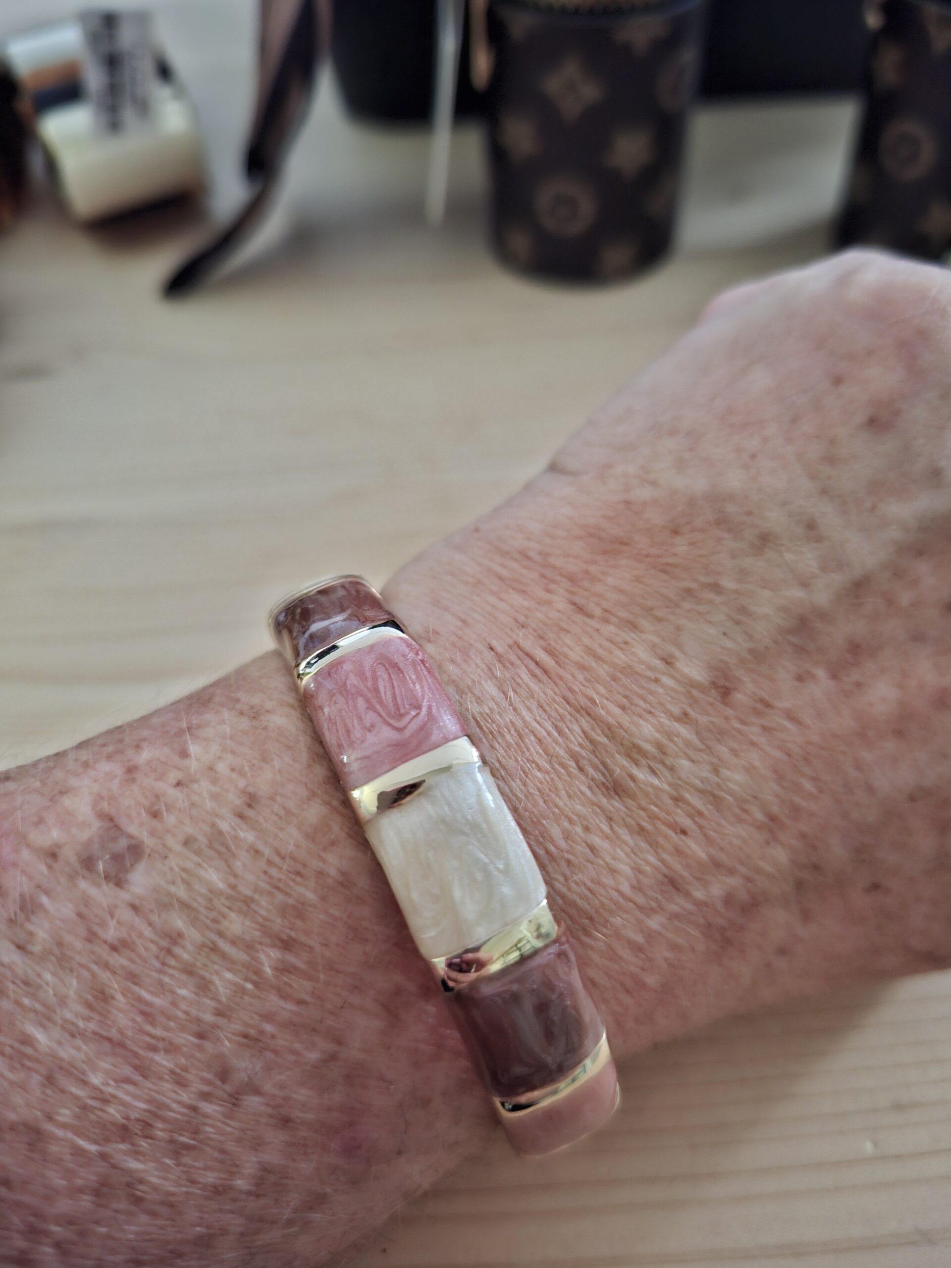 Bracelet Jonc Tricolore nuances nudes avec Doré