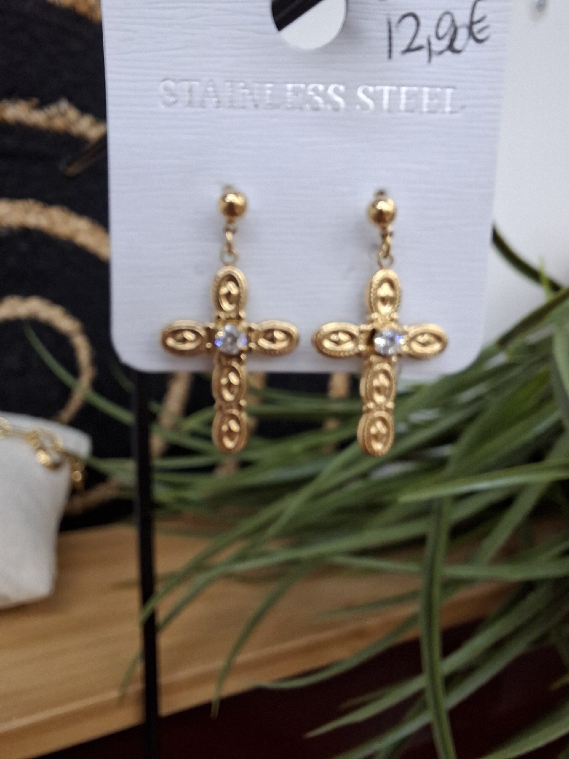 BO pendantes Croix avec strass - Acier Inoxydable – Image 3