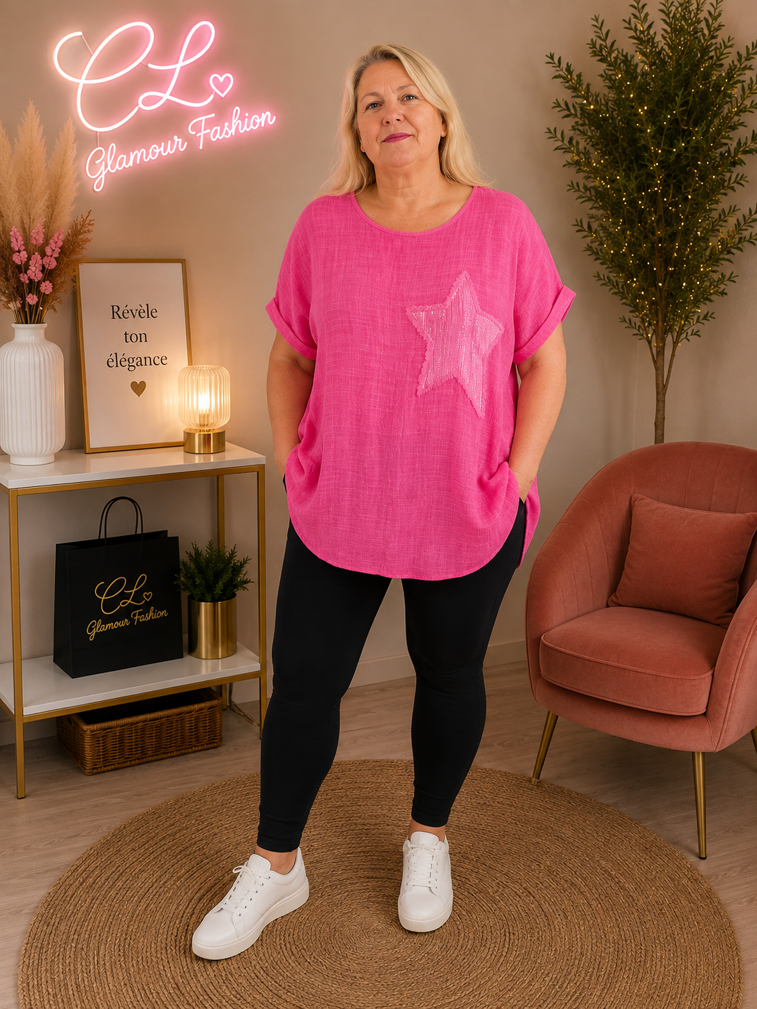 T-shirt Fluo Etoile 100% coton - TU GT jusqu'au 48