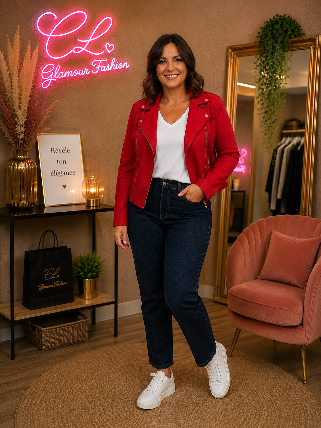 Veste style perfecto - Rouge - T2XL à la T5XL