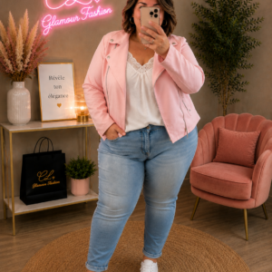 Veste style perfecto - Rose Pastel - de la T2XL à la T5XL