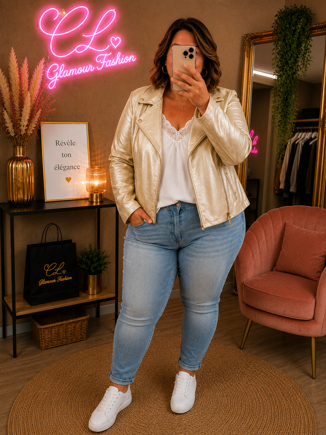 Veste style perfecto suédine - Doré - de la T2XL à la T5XL – Image 3