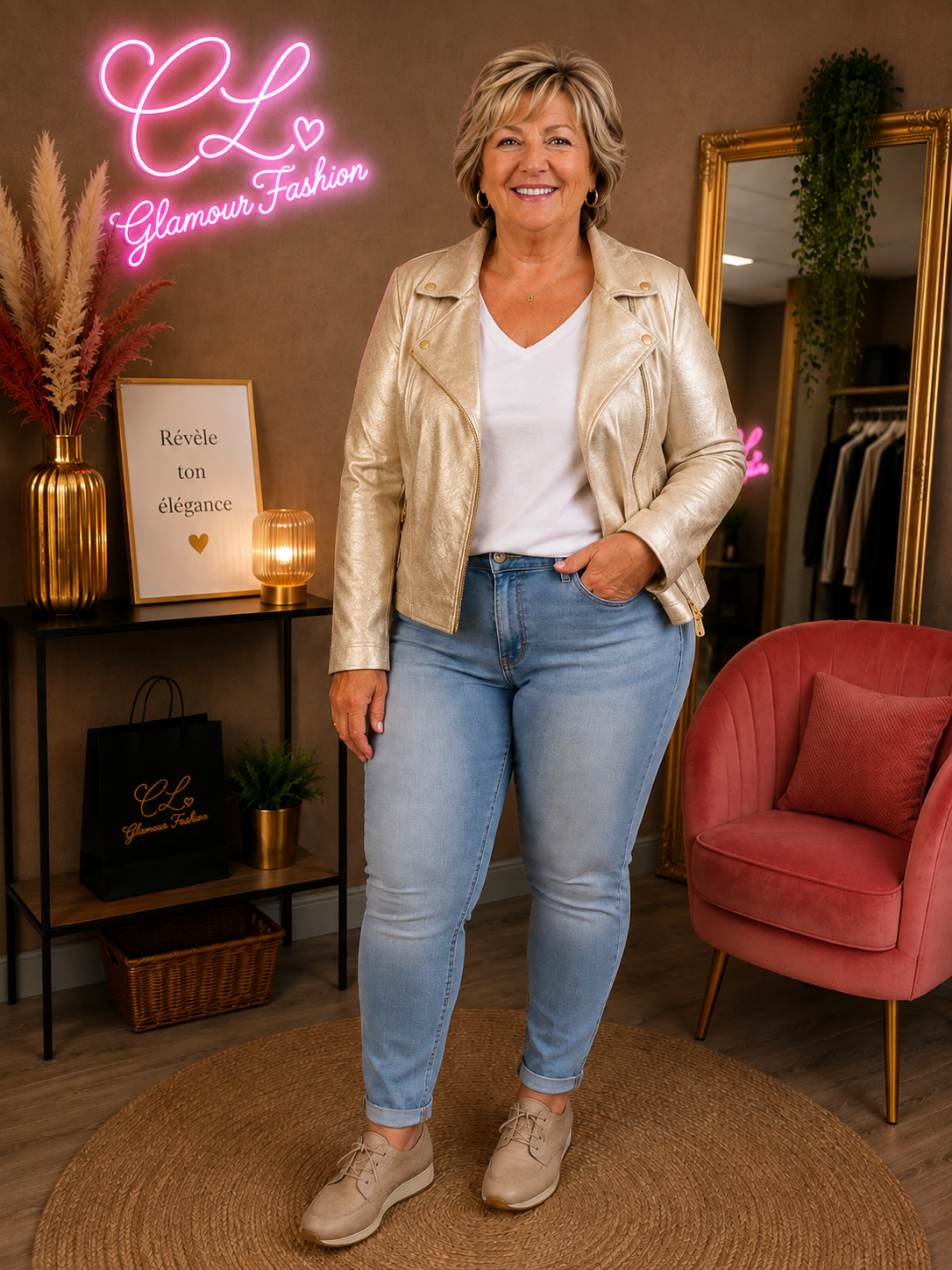 Veste style perfecto suédine - Doré - de la T2XL à la T5XL – Image 4