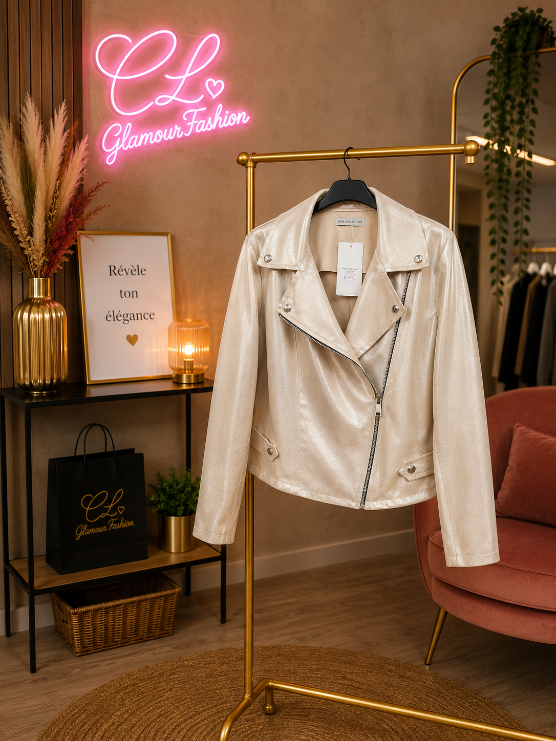 Veste style perfecto suédine - Doré - de la T2XL à la T5XL – Image 5