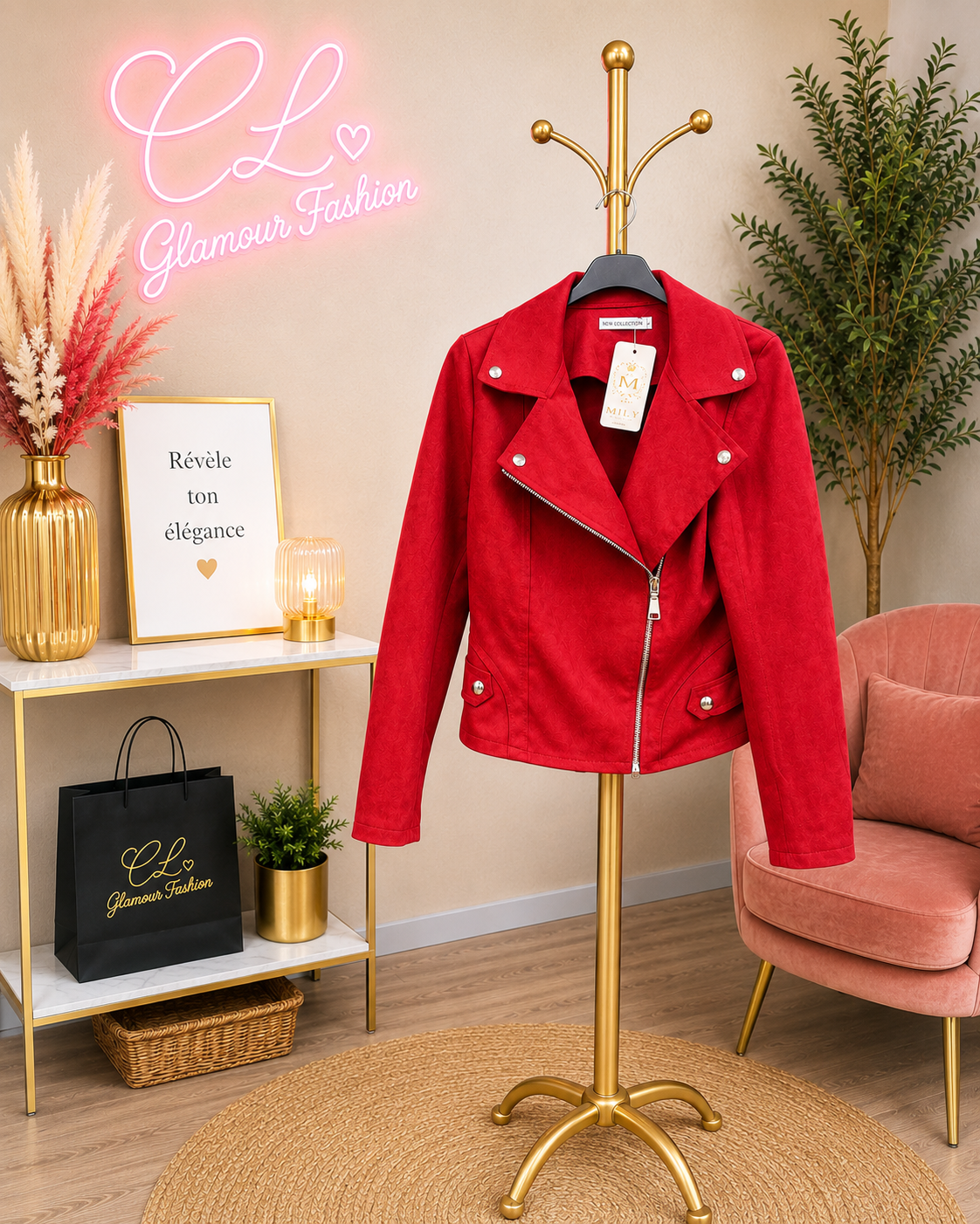 Veste style perfecto - Rouge - T2XL à la T5XL – Image 2