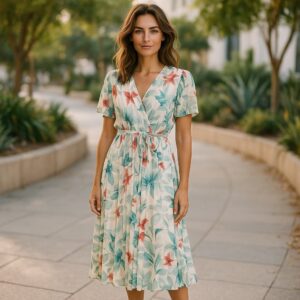 Robe longue plissée à motif - TU GT du 42 au 48
