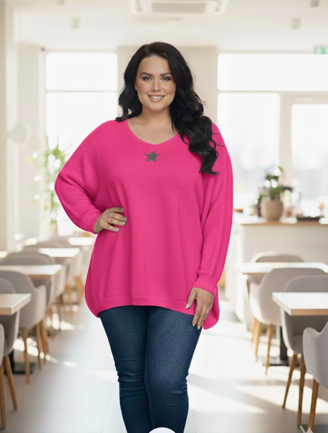 Pull oversize "Etoile" col V - Fuschia - TU du 38 au 52