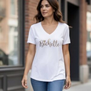 Tee shirt "Bichette" col V - Blanc - TU PT du 36 au 42 -