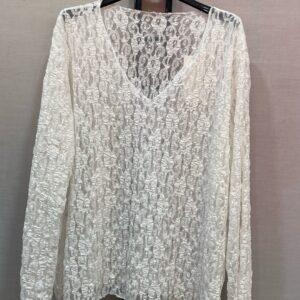 Haut dentelle col V - Blanc - TU 42/48