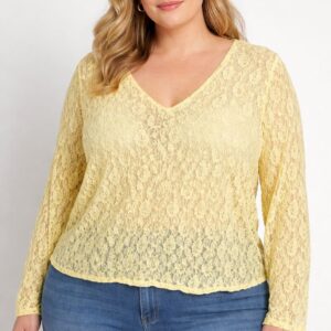 Haut dentelle col V - Jaune - TU 42/48