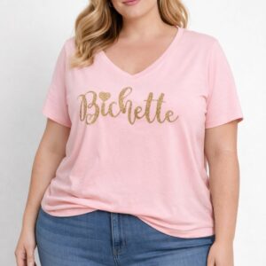 Tee shirt "Bichette" col V - Rose - TU 42/48