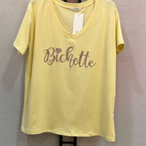 Tee shirt "Bichette" col V - Jaune - TU 42/48 -