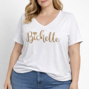 Tee shirt "Bichette" col V - Blanc - TU 42/48
