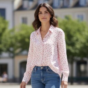 Chemise ML "Coeur"  - Rose - TU MT du  42 au 46