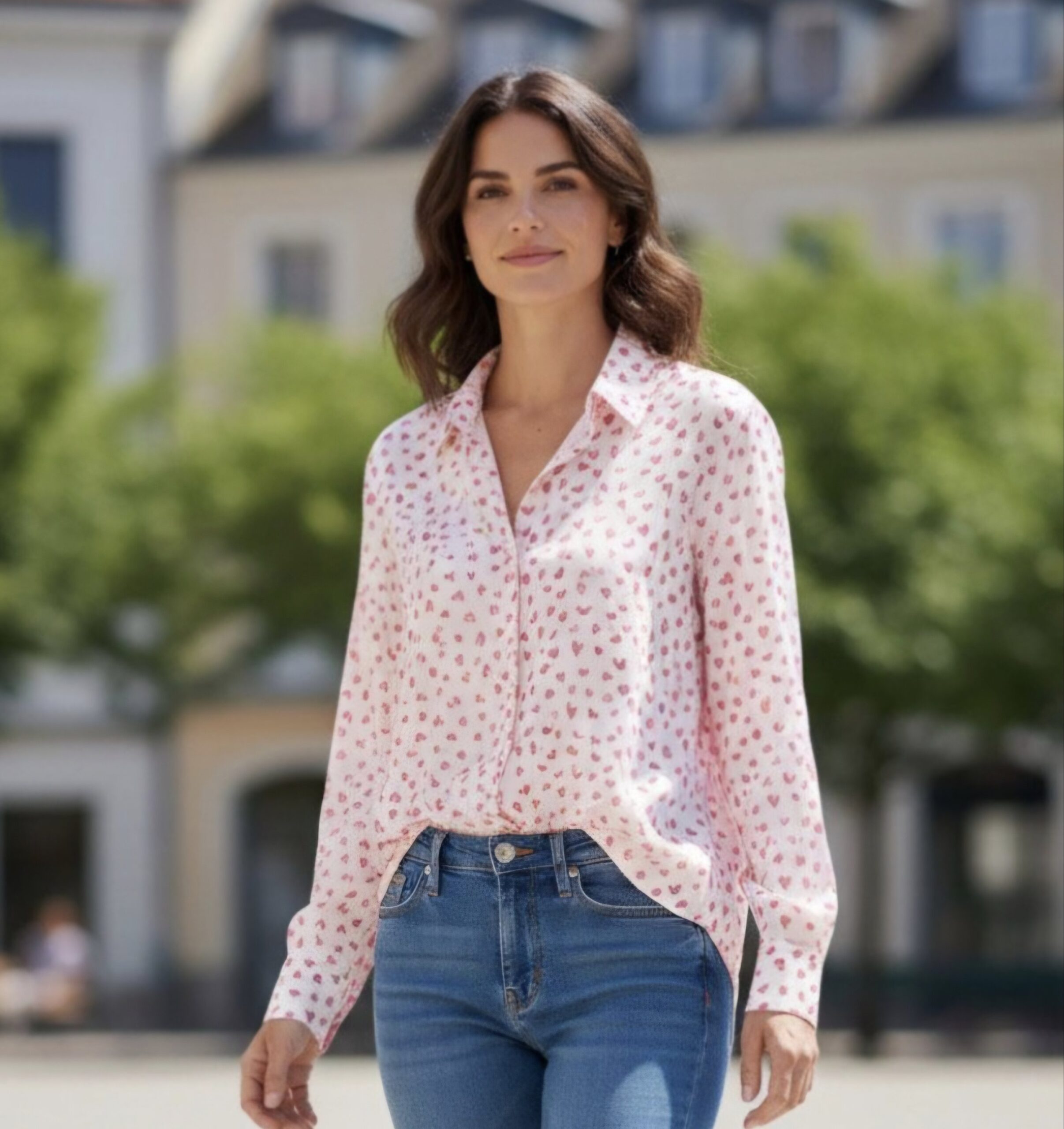 Chemise ML "Coeur" - Rose - TU MT du 42 au 46
