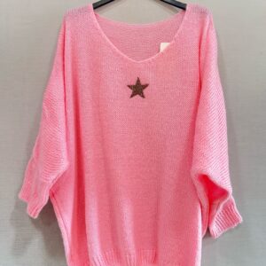 Pull oversize "Etoile" col V - Rose clair - TU du 38 au 52