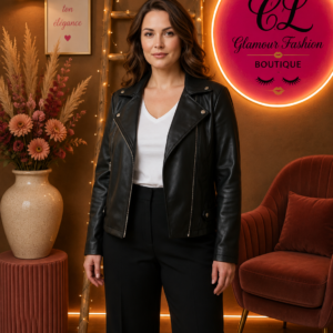Veste Noire style perfecto simili cuir TU1 du 36-42
