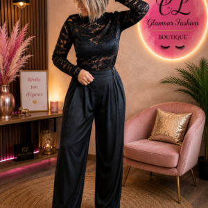 Haut dentelle col bateau - Noir - TU 36/42