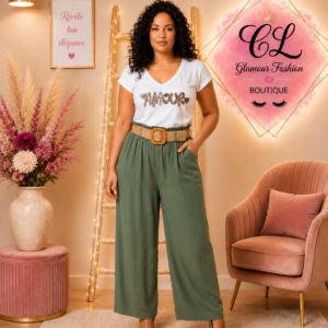 Pantalon fluide Kaki avec ceinture TU1 du 36 au 42
