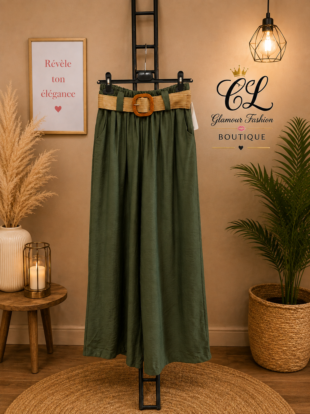 Pantalon fluide Kaki avec ceinture TU1 du 36 au 42 – Image 3