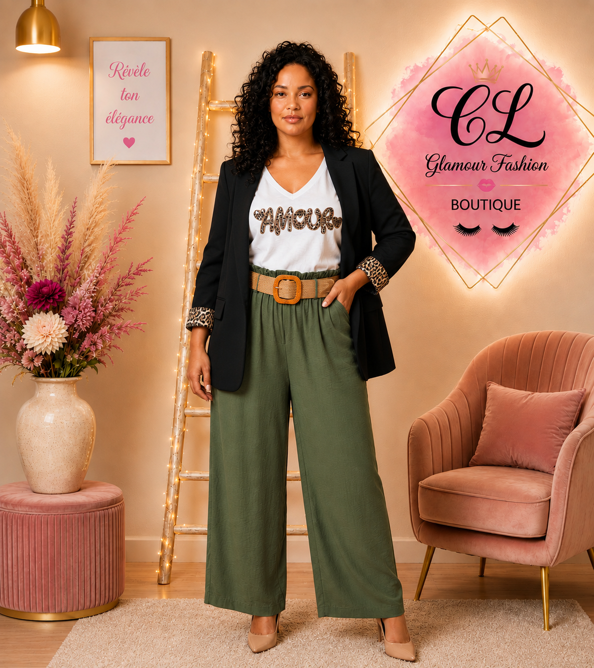 Pantalon fluide Kaki avec ceinture TU1 du 36 au 42 – Image 2